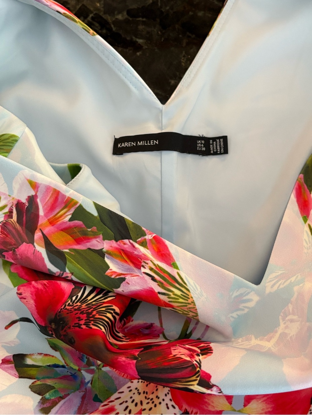 Karen Millen Light Blue Floral V-Neck Mini Dress - Picture 2 of 2